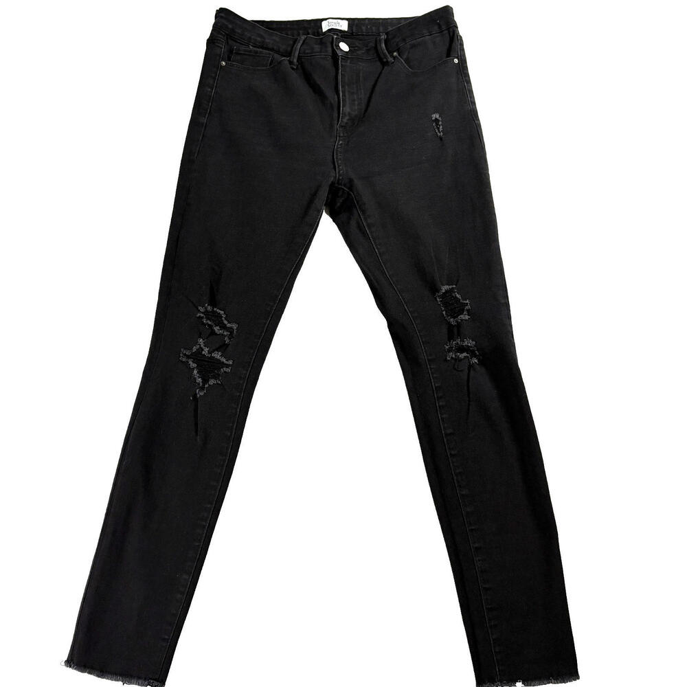 Simple Society Womens 11x30 Black Skinny Distressed Stretch Jeans Grunge Y2K 90s